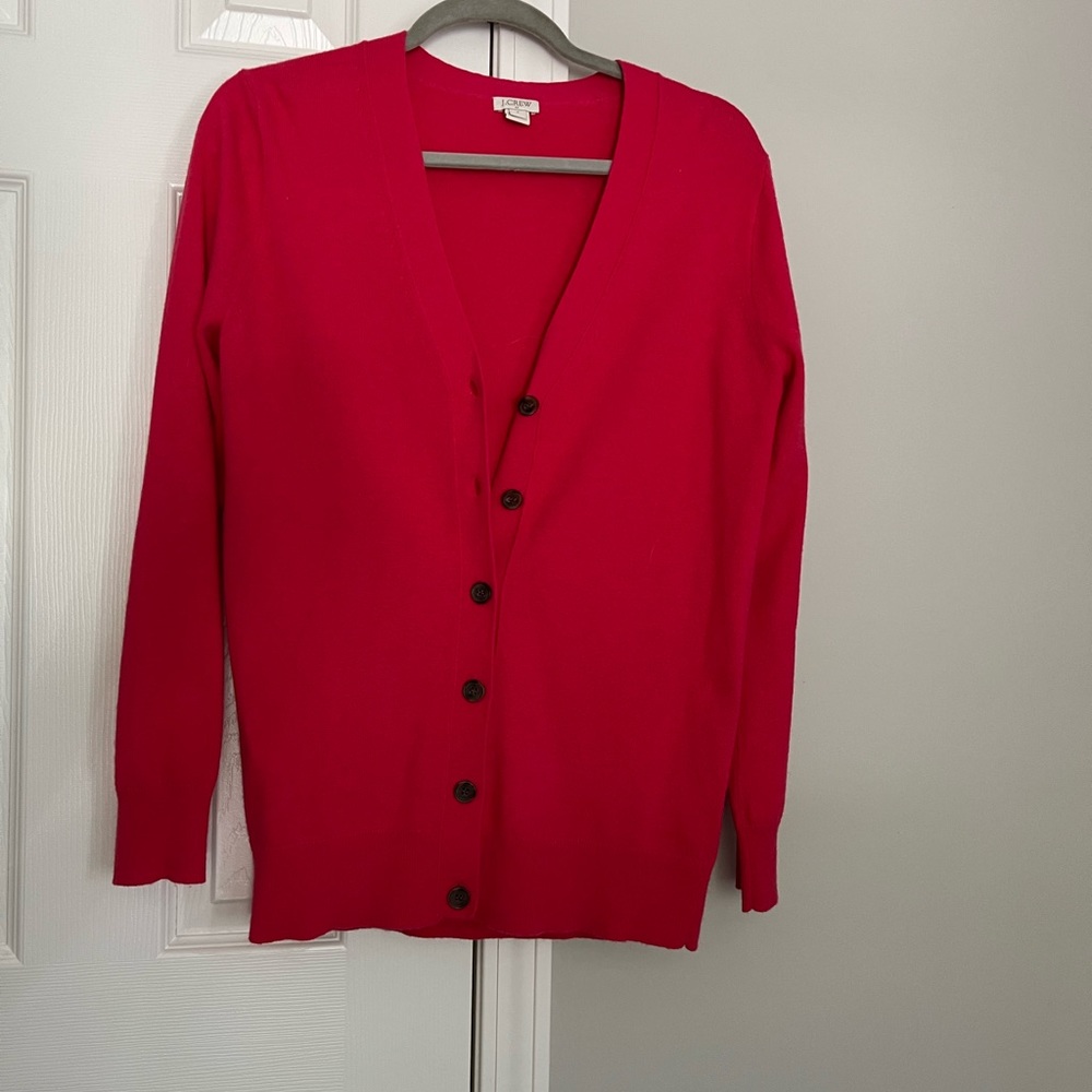 Pink J-Crew cardigan